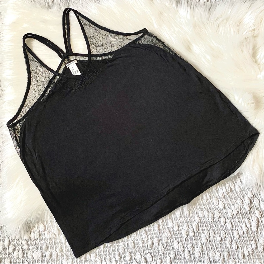 (💚4/$20) Black lace trim tank top
